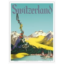 Switzerland - Lake Lucerne Swiss Alps - Vintage Travel Poster c.1952 - Master Art Print (Unframed) 9in x 12in