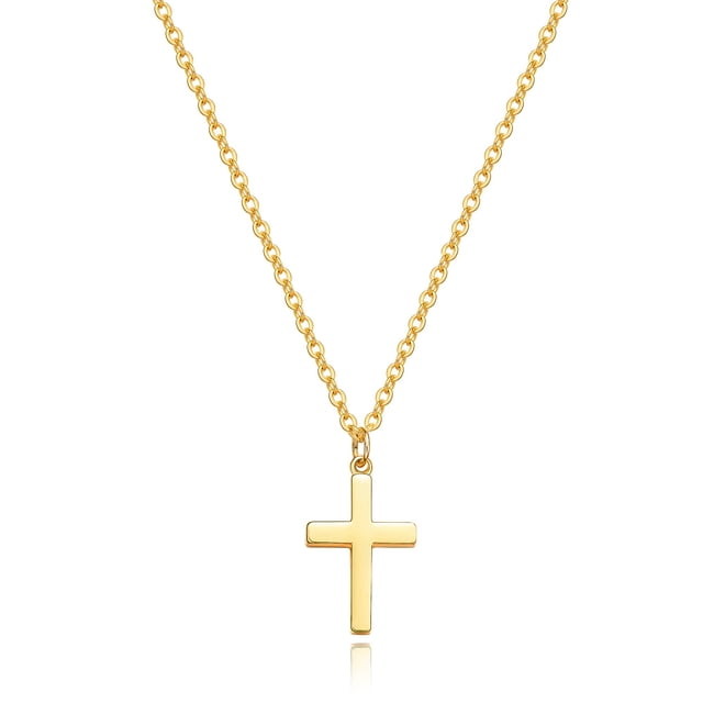 Collar Moodear con colgante simple en forma de cruz para mujer, chapado en oro de 14 quilates