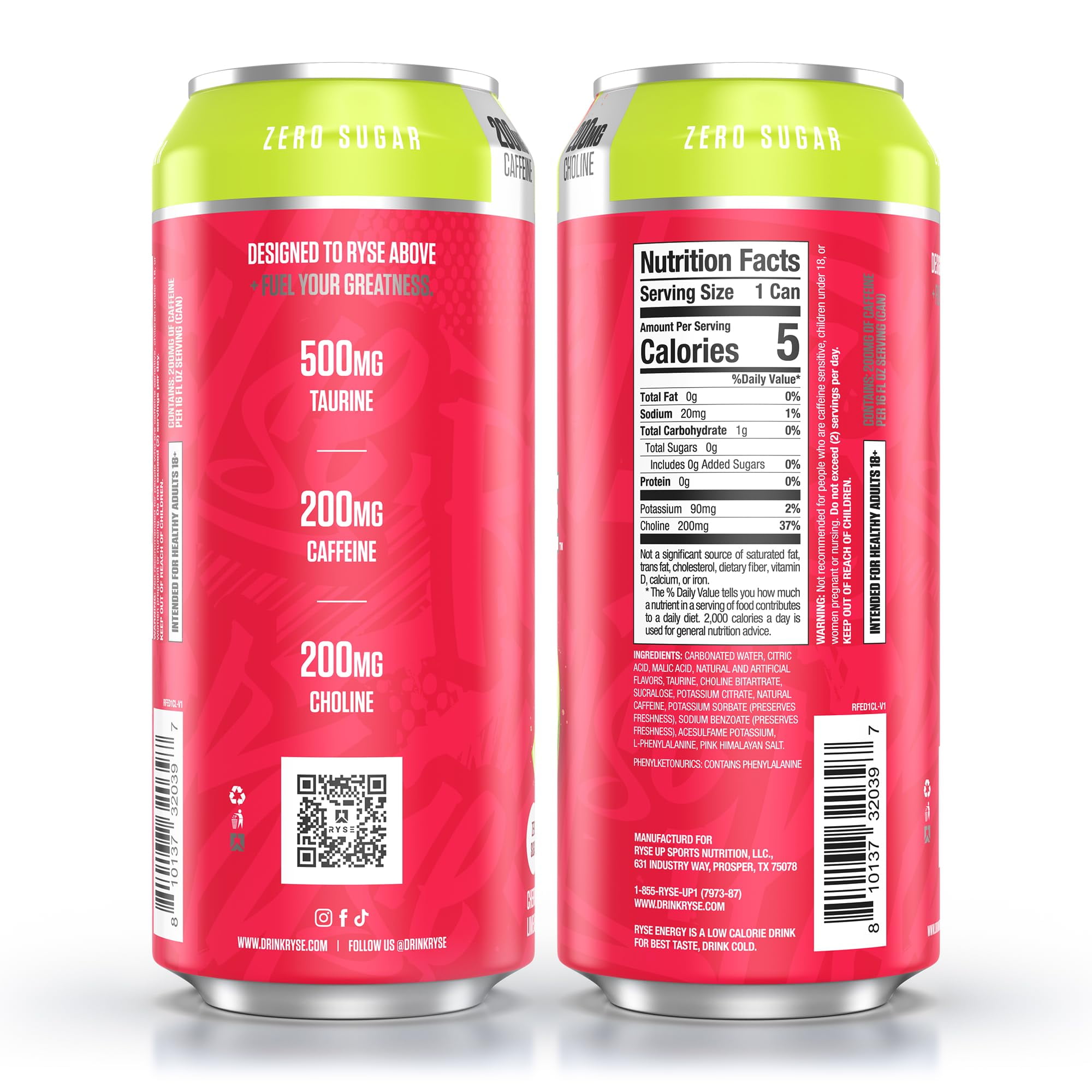 RYSE Fuel Energy Drink - Cherry Limeade - Sugar Free - 16 fl oz (12-Pack)