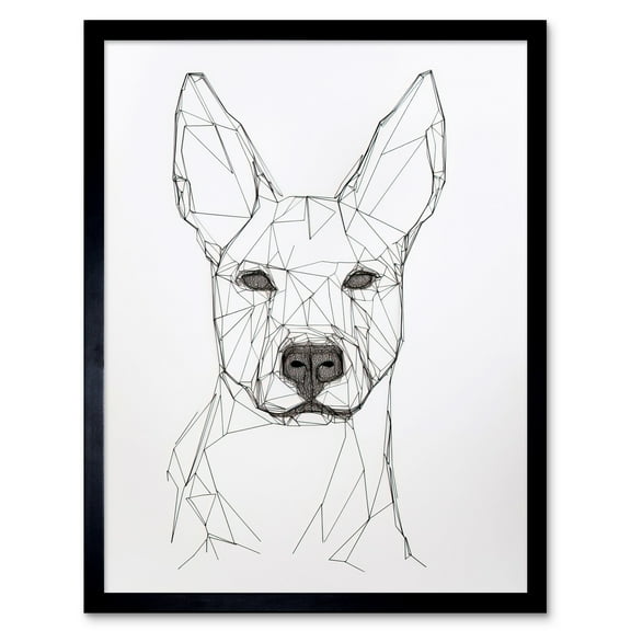 Dog Portrait Minimal Black and White Line Drawing Art Print Framed Poster Wall Decor 12x16 inch