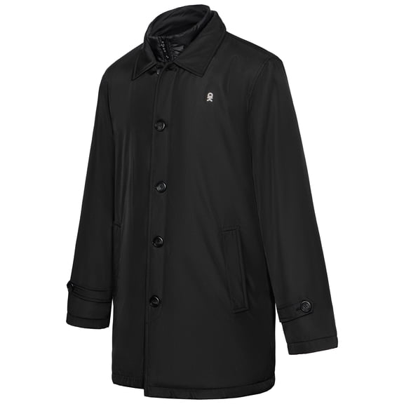 Men's Mock Layered Insulated Trench Coat, Windproof for Business Casual Black S