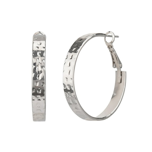 Time and Tru Adult Women's Silver Tone Hammered Metal Hoop Earring