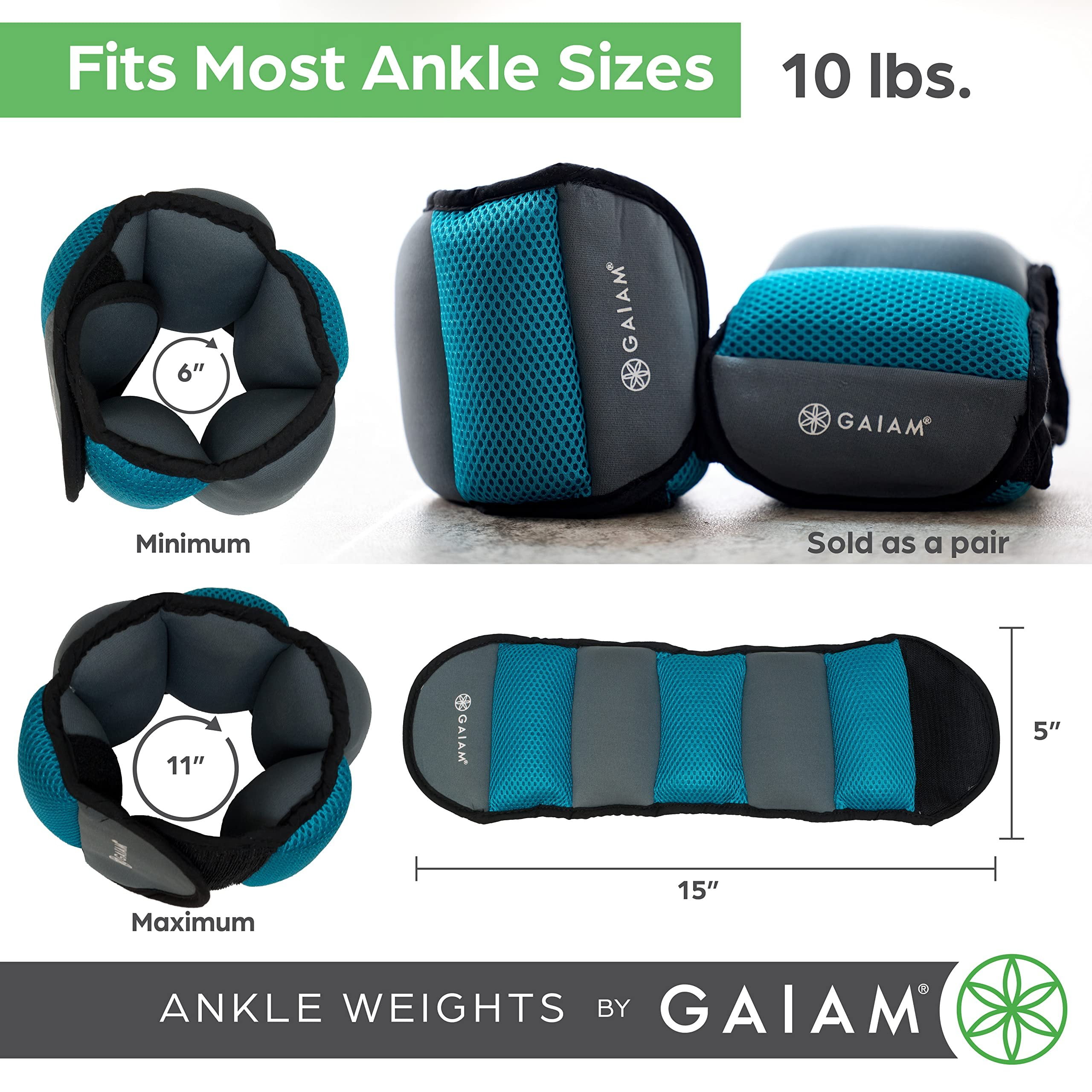 Gaiam 5lb Adjustable Straps Blue Ankle Weight (Pack 2)