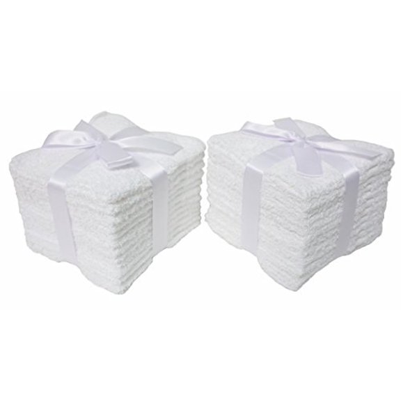 Premium 24-Piece Bulk Pack Cotton Washcloth Set, 12x12", White