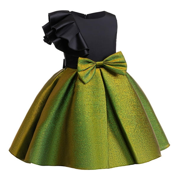 Odeerbi 2-10 Años Niñas Asimétrico Brillante Vestido de Princesa Manga de Ruffles Cintura Grande Arco Vestido de Pelota de Línea A Para La Boda