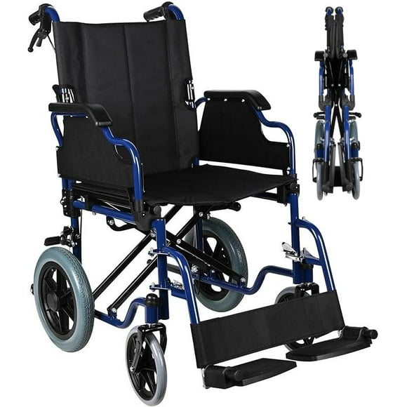 Light Weight Transport Wheelchair With Hand Brakes, 17.7-Inch Wide Seat Foldable Support Weight Upto 220 Lbs,LIVINGbasics