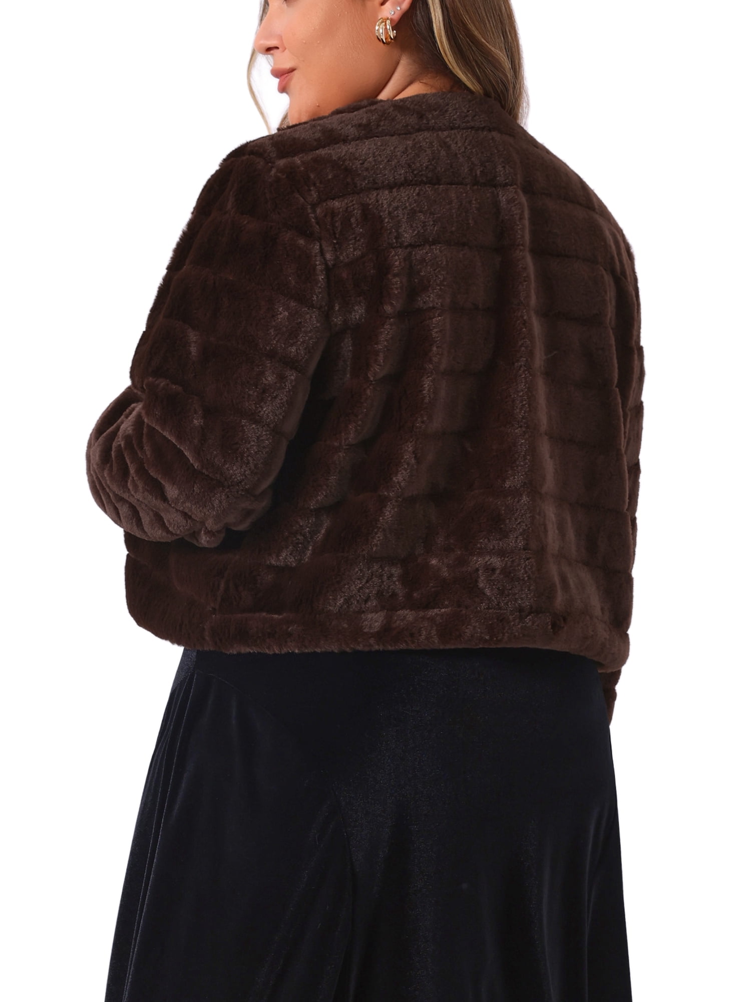DARING DIVA Women's Plus Size Faux Fur Open Front Winter Jacket 4X Brown