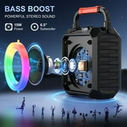 FanFun Bluetooth Speaker with Microphones, Portable Speaker With AUX Input, 20W Stereo Sound Party Speaker with Lights, Outdoor Powerful Speakers, 12H Playing Time, T17-T