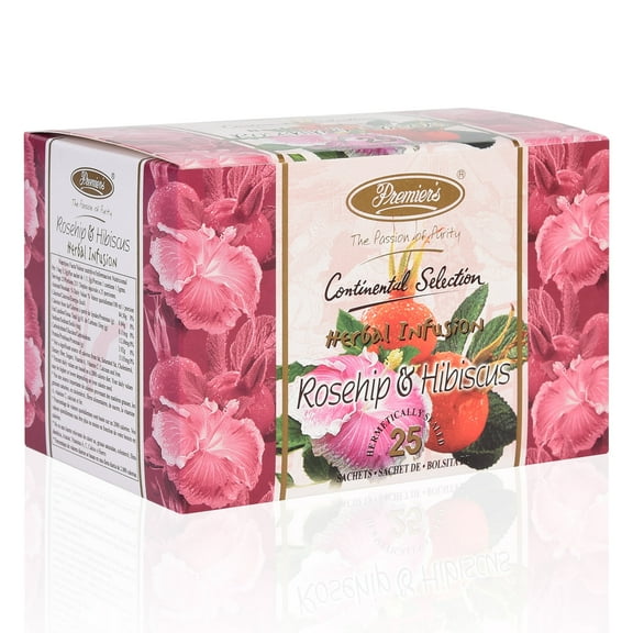 Premiers Rosehip & Hibiscus Herbal Tea, Continental Selection 25 Sachets, 1.32 oz (37.5g)