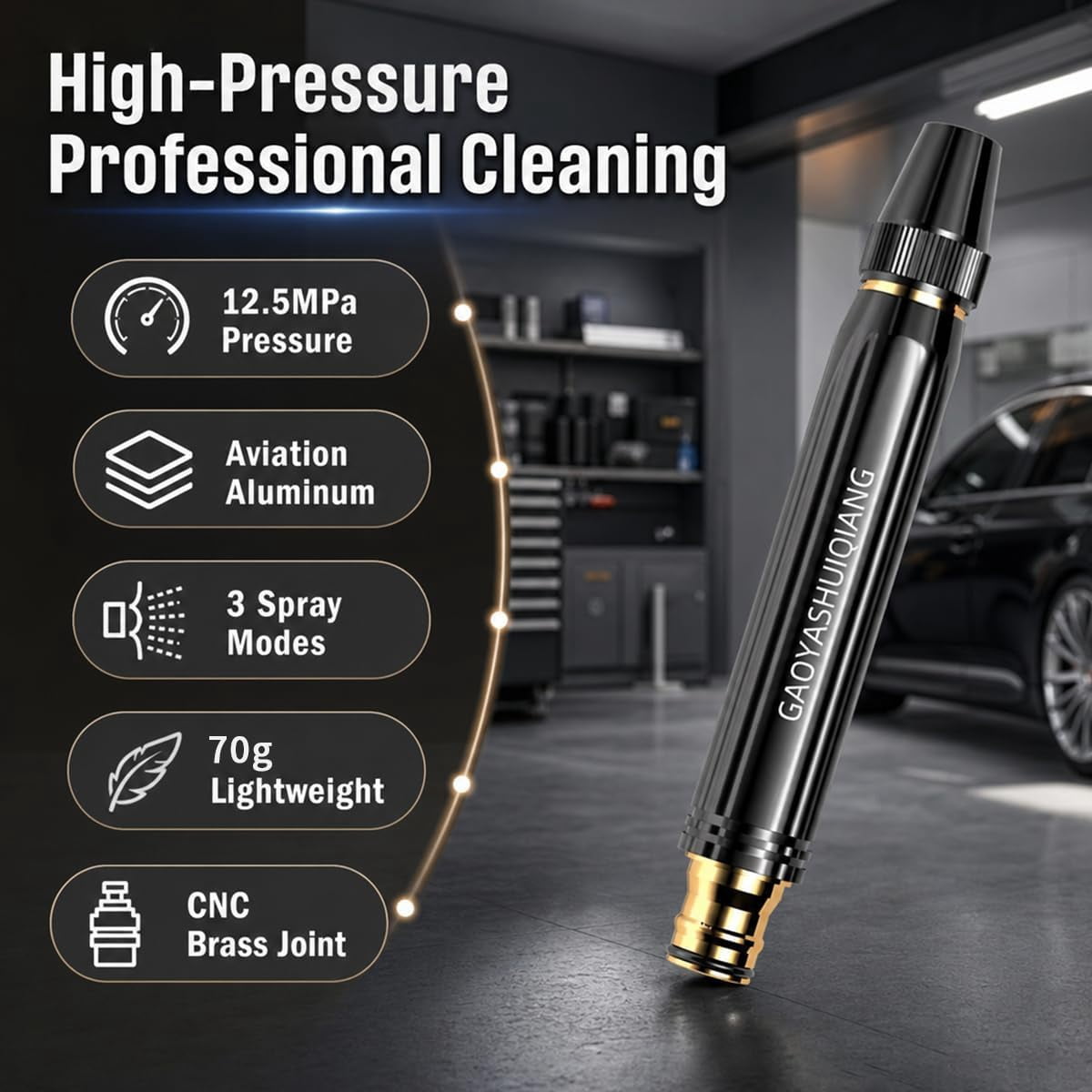 Baerionfig High Pressure Hose Nozzle for Garden Hose, Heavy Duty Metal Power Washer Jet Sprayer with 1/2 Inch Connectors, Adjustable Water Hose Nozzle