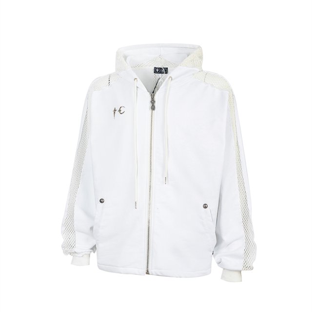 Nuevo cárdigan con cremallera y empalme ahuecado de Thug Club, sudadera holgada informal de algodón con capucha estilo coreano vintage lavado de alta calle