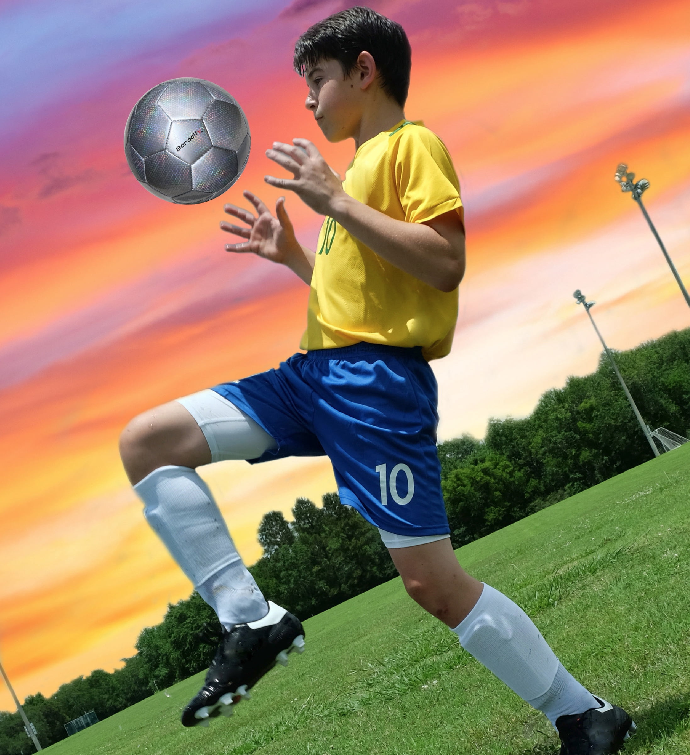 Barocity Iridescent Soccer Balls Set of 3 - Mixed Sizes Silver Official Match Balls with Reflective Hex Pattern, Sport Soccer Balls for Indoor and Outdoor Training and Practice Games- Sizes 3, 4 and 5