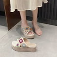 thumbnail image 2 of QING Womens Platform Espadrille Sandals Flatform Floral Crochet Cork Open Toe Summer Beach Slide Sandals, Beige, Size 10, 2 of 6