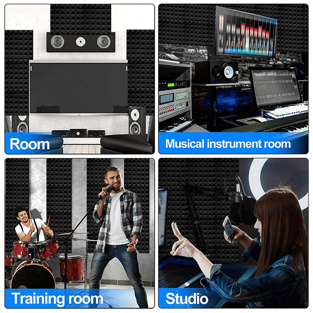 48Pcs Soundproof Foam Panels,2 Inch x 12 Inch x 12 Inch Pyramid Shaped Acoustic Panels for Wall,Studio, Home and Office