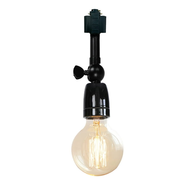 FSLiving Retro Vintage Design E26/E27 Ceramics Mini Black Base Adjusted Titl Angle Rotated H System Track Head Lighting for Gallery Loft Kitchen Farmhouse(No Bulb & No Track) - 1 Pack