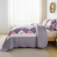 thumbnail image 3 of HoneiLife Quilts Queen Size - 3 Piece Microfiber Quilt set Reversible Bedspreads Patchwork Coverlets Floral Bedding Set All Season, Purple Border, 3 of 7