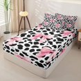 thumbnail image 2 of Manfei Pink Bowknot Zipper Full Size Comforter Sets with Fitted Sheet and 2 Pillowcases For Girls,Vintage Farmhouse Cow Print Zipper Bedding Set For Kids,Black Reversible,4-Piece, 2 of 7