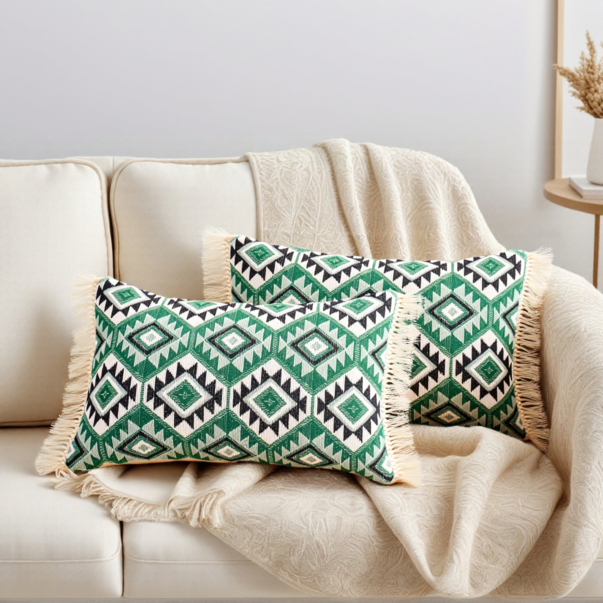 Unique Bargains Boho Throw Pillow Covers Geometric Pattern Cushion Cases 20" x 12" Green