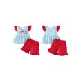thumbnail image 2 of BemeyourBBs Toddler Baby Girl Baseball Outfit Striped Flying Sleeve Babydoll Tunic Shirt Tops and Pockets Ruffle Shorts Set Toddler Girl Summer Clothes, 2 of 9