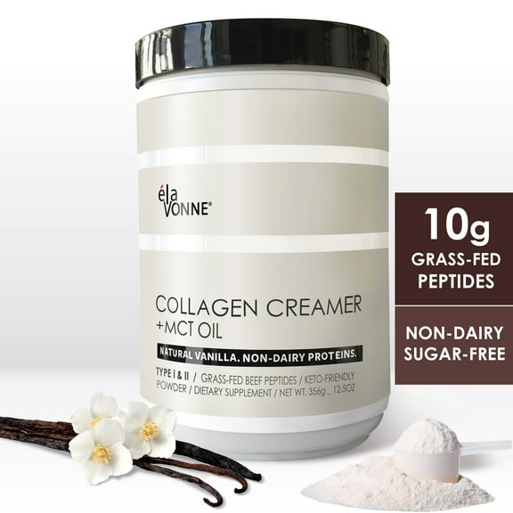 Collagen Creamer   MCT Oil for Coffee - Vanilla - Grass Fed Non Dairy Protein Peptides - Keto/Paleo - No Sugar - Supports Skin, Beauty, Joints, Gut, Hair, Nails - Elavonne