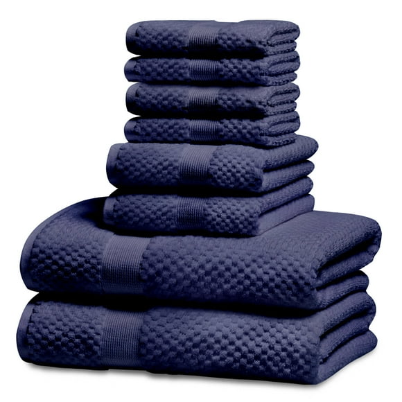 Kingrest Bath Towel Sets of 3 Pieces, 1 Bath Towels 1 Hand Towels 1 Washcloths, 100% Cotton Highly Absorbent Towels for Bathroom, Gym, Hotel - Dark Blue