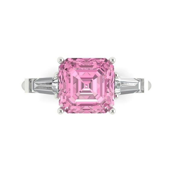 Clara Pucci 14K White Gold 3ct Pink Three-Stone Ring for Women