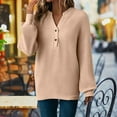 thumbnail image 4 of Gnshining Hoodless Pullover for Women Button V-Neck Long-Sleeved Loose Solid Color Sweater Shirts, 4 of 9