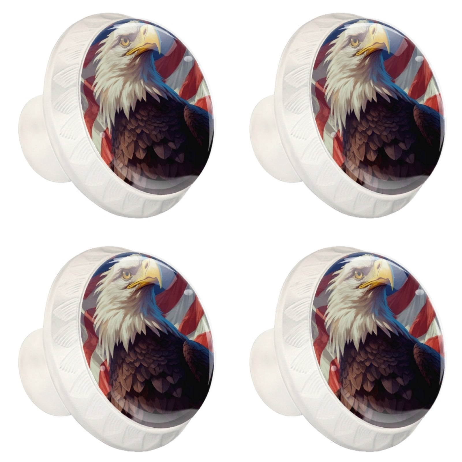4 Pcs Eagle and American Flag Knobs for Kitchen Cabinet Cupboard Dresser Bookcase Drawer Pulls Handles Round Home Decor