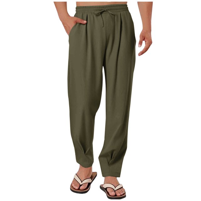 Hurxie Deals Men's Lightweight Pajama Pants Soft Washed Joggers Adjustable Drawstring & Pockets Army Green,XXXL