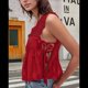 thumbnail image 4 of Camiseta Sin Mangas de Encaje Y2K para Mujer, con Abertura Lateral y Lazo, con Volantes Transparentes, Ideal para Salir de Verano Rojo M, 4 of 8