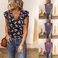 thumbnail image 4 of Camiseta de manga corta con estampado Floral Vintage para mujer, ropa informal holgada con volantes y cuello en V, moda de verano 2022, 4 of 4