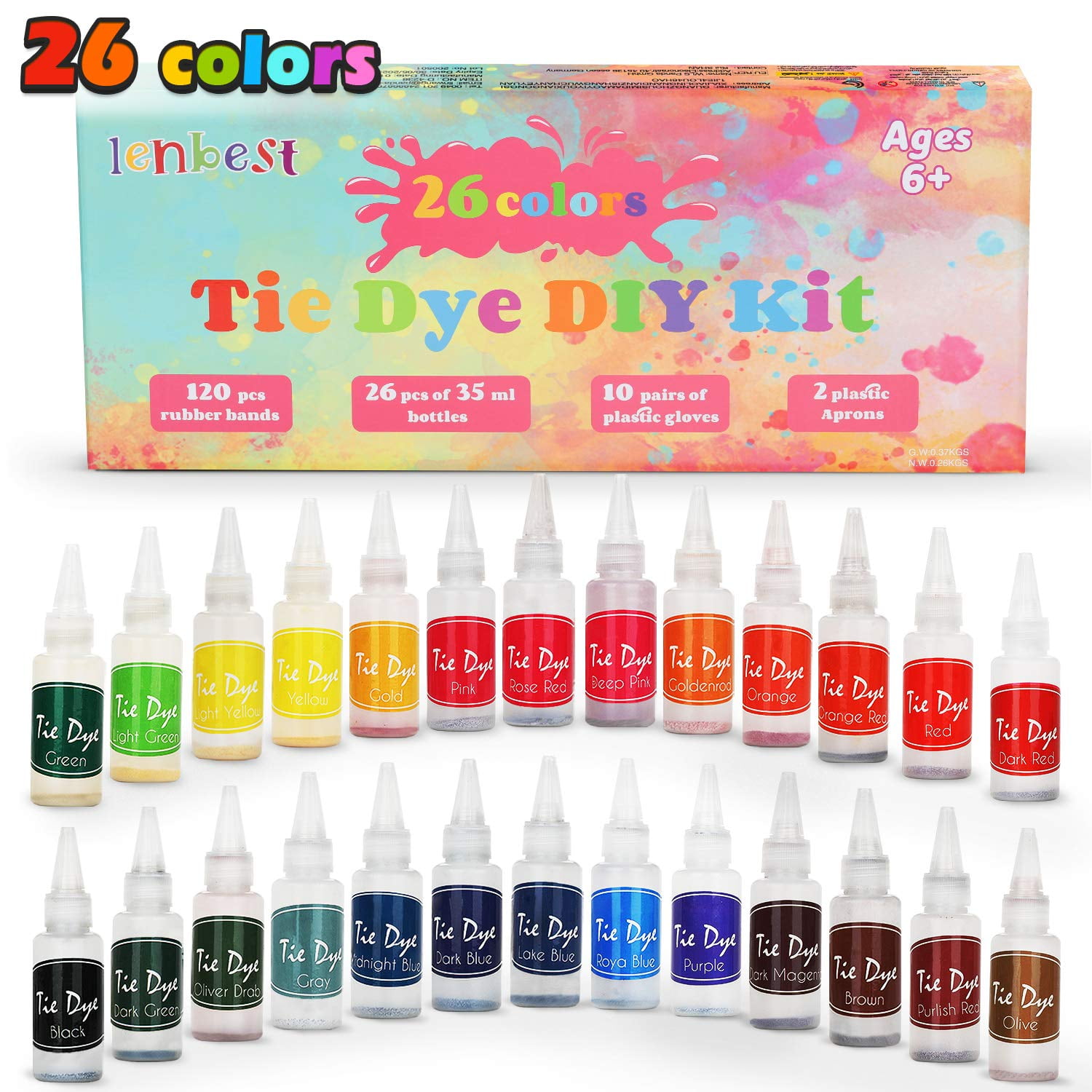 26-Color Tie Dye Kit, Fabric Dye for Clothes, DIY Crafts for Adults, Kids