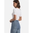 thumbnail image 2 of Women's Short Sleeve V-Neck Ribbed Blouse - Slim Fitted Casual Basic Top, 2 of 6