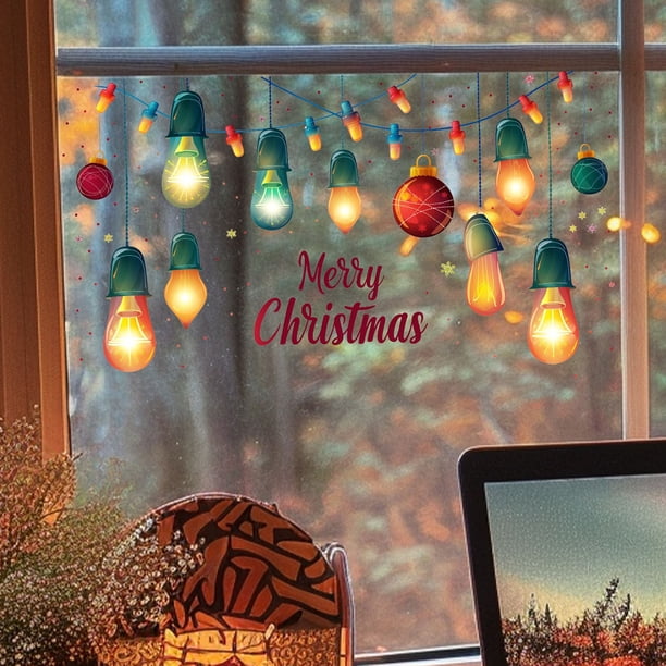 Pegatinas decorativas para puertas y ventanas de cristal con luces navideñas de Lisbinx