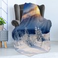 thumbnail image 4 of Winter Soft Flannel Fleece Throw Blanket, Disappearance of Sunrise in Mountain Tops Dramatic Sky Alpine, Cozy Plush for Indoor and Outdoor Use, 50" x 70", White Blue Apricot, by Ambesonne, 4 of 5