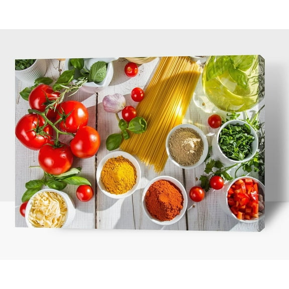 Kitchen Wall Decor Canvas Art, Green Vegetable Canvas Print for Dining Room Decor, Contemporary Vegetable Picture Kitchen Framed Painting for Restaurant Decoration-Ready to Hang 12x18