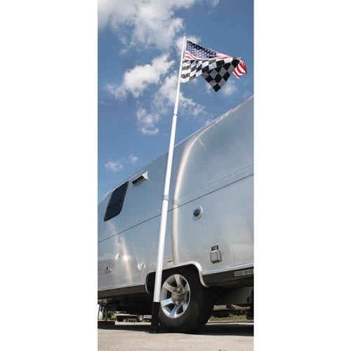 Camco 20’ Portable Telescoping Aluminum Flagpole with Tire-Anchored Flag Holder and US Flag 51600 