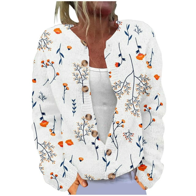 Lovzfmll Cardigan Sweaters for Women, Christmas Print Solid Color Cardigan, Open Front Button Down Sweater, Winter Clothing