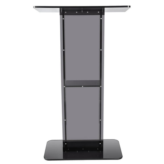47" Clear Acrylic Podium Stand with Wide Reading Surface & Storage Shelf, Floor-Standing Transparent Lectern for Church, Office, School (Black)