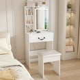 thumbnail image 2 of Makeup Vanity with Lockable Jewelry Cabinet Mirror, Elegant Makeup Desk with Cushioned Stool, 2-in-1 Dressing Table with Jewelry Armoire and 4 Makeup Organizers, 2 Large Drawers, White, S9180, 2 of 9