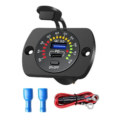 

Sardfxul Quick Charge 3.0 Dual USB Charger Socket for w/ ON/Off Switch Colorful Voltmeter