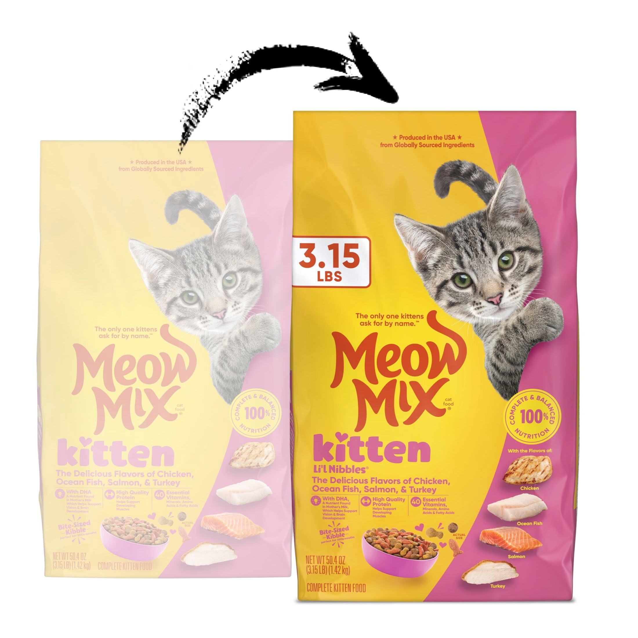 (2 pack) Meow Mix Kitten Li’l Nibbles Dry Cat Food for Kittens, 3.15 lb. Bag
