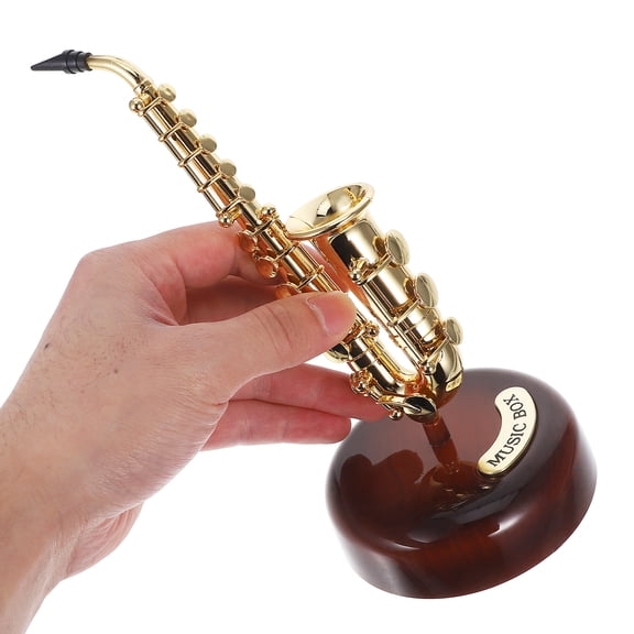 RORPOIR Vintage Golden Saxophone Music Box - Decorative Musical Instrument for Home Decor, Ideal Gift for Music Enthusiasts