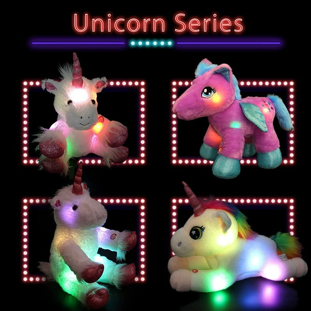 Light up Unicorn Stuffed Animals Glow Adorable Plush LED Toys with Rainbow Mane and Tail Gifts for Kids on Xmas Halloween Birthday Festival Occasions 16 Inch White Walmart