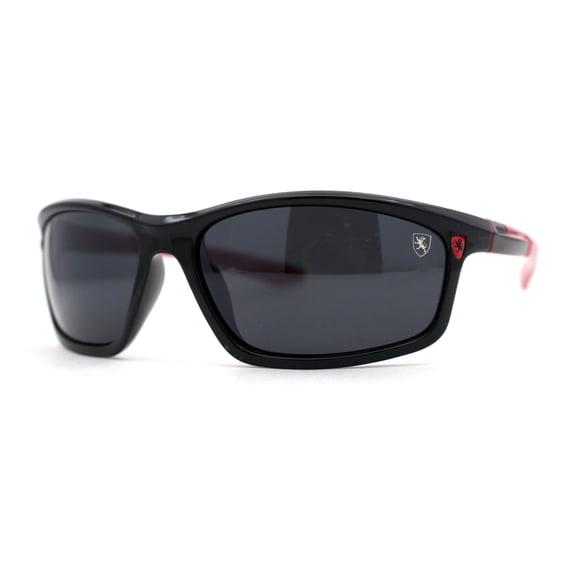 Mens Lion Shield Emblem 90s Racer Rectangle Wrap Sunglasses Black Red