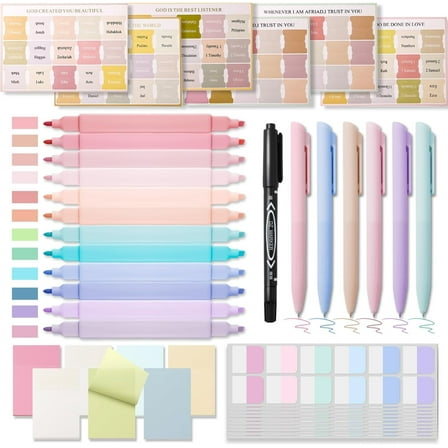 42 Pcs Bible Study Supplies, Bible Journaling Kit for Women, 12 Bible Highlighters and 6 Pens, 90 Bible Tabs, 7 Transparent Sticky Notes and Other Bible Study Tools