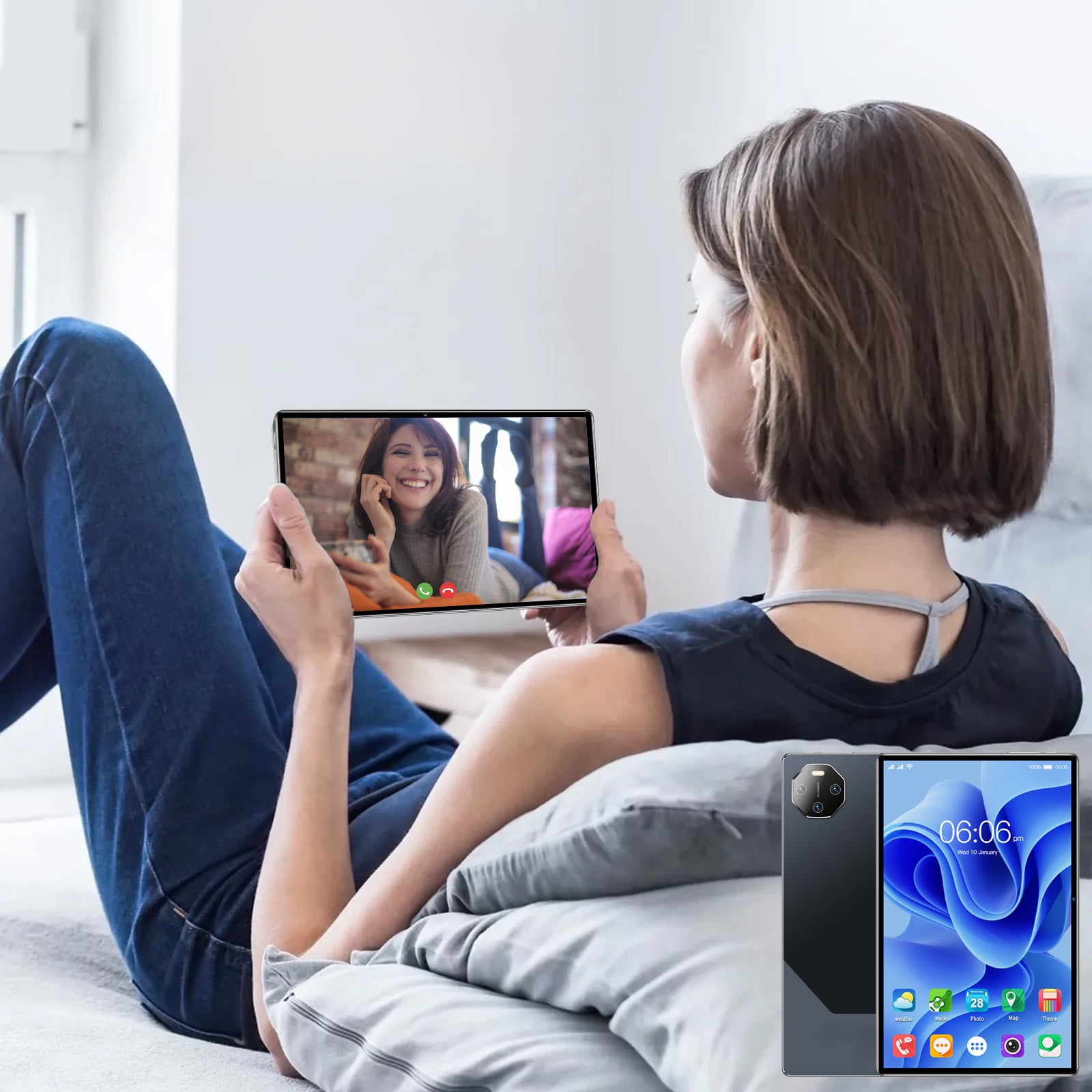 10.1-Inch Android 13 Tablet PC with 2K Display, 2.4G/5G WiFi, Bluetooth, Dual SIM, 16MP+32MP Camera, 2GB+16GB, 256GB Expandable, 12000mAh Battery