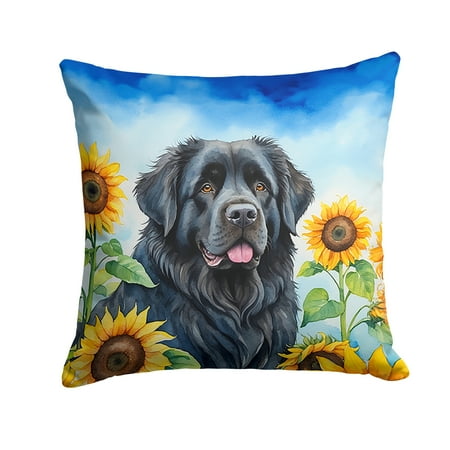 Newfoundland in Sunflowers Throw Pillow 18 in x 18 in