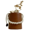 thumbnail image 1 of Bolso de hombro de piel sintética marrón para citas elegantes, bolso estilo cubo con cadena de perlas estilo retro chic en tamaño único, 1 of 8