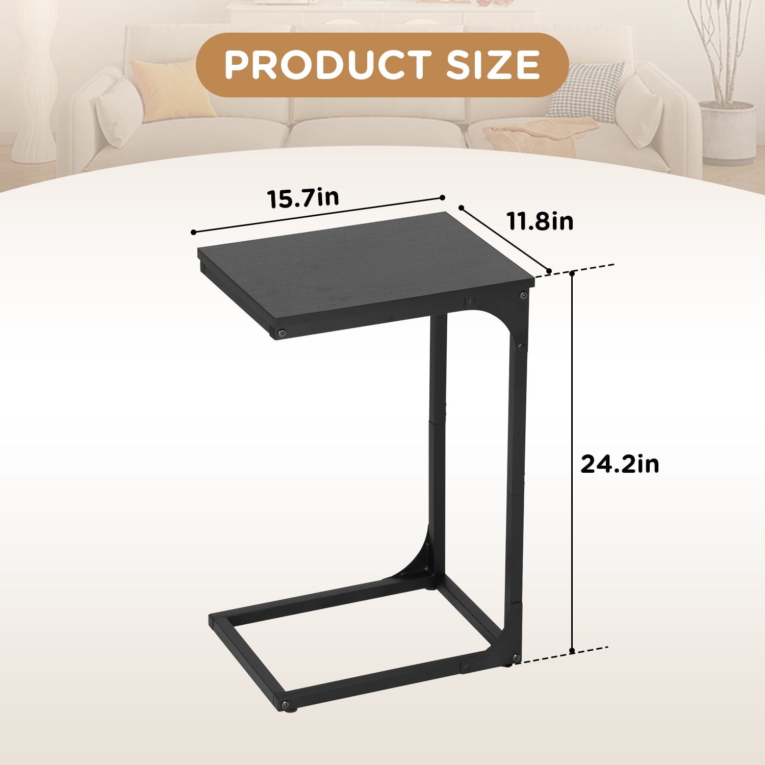 NiamVelo C-Shaped End Table Set of 2 , Small Side Table for Couch, Sofa Table with Metal Frame for Living Room, Bedroom, Bedside （Black）